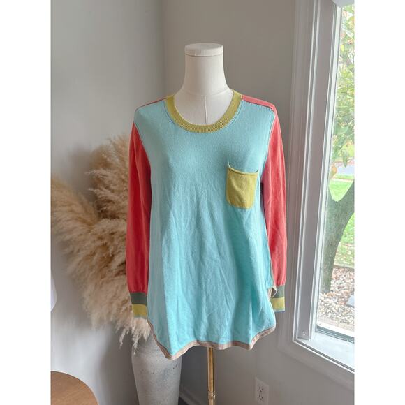 Zaket & Plover Womens Small Colorblock Crewneck Sweater Long Sleeve Pocket Knit - Picture 1 of 8